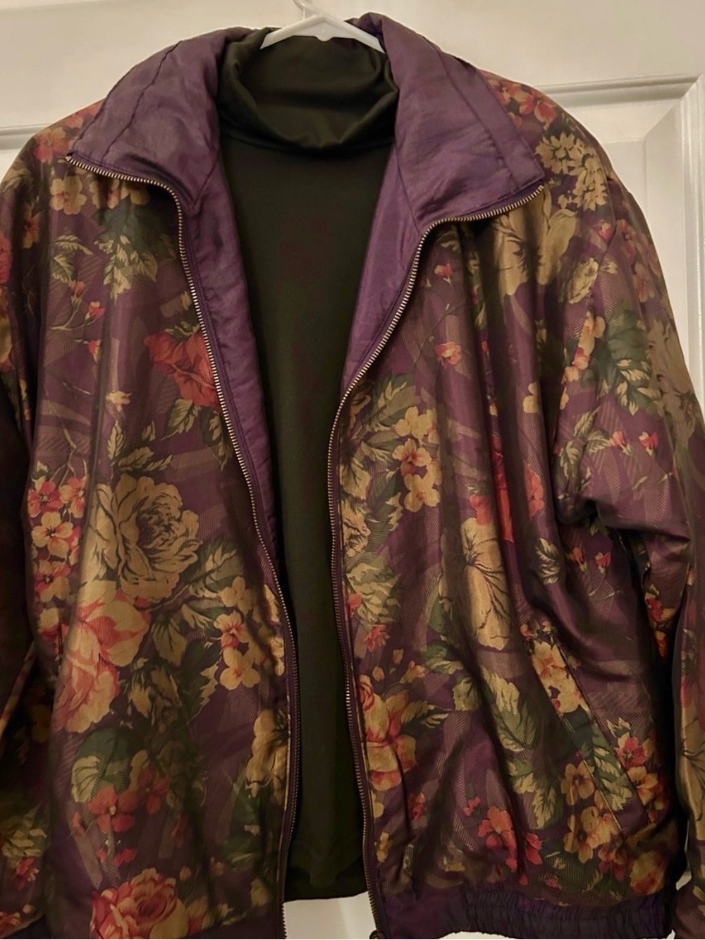 Avon Purple Floral Jacket with Gold & Red AND Black Lightweight Turtleneck